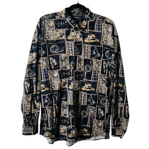 Bit &‎ Bridle Outfitters Mens Long Sleeve Cotton Hats Whips Cowboy Rodeo Shirt L